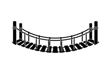 A wooden suspension rope bridge silhouette vector art illustration © rajib
