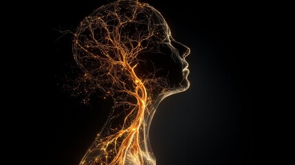 glowing golden neural network silhouette on dark minimal background