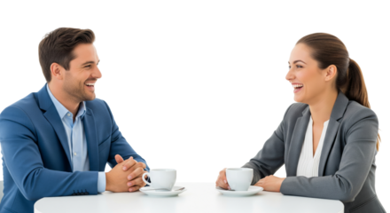 Business people discussing on table isolated on white or transparent