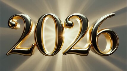 Golden 2026 numerals illuminated with light beams, signifying new year's resolution and future expectations. A captivating visual for themes like time, calendar, event, and celebration
