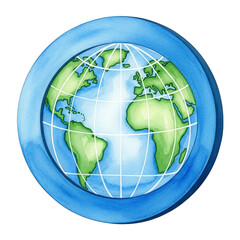 Watercolor Earth Globe isolated on a transparent background