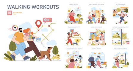 Fototapeta premium Walking Workouts Illustrations Pack with Activities