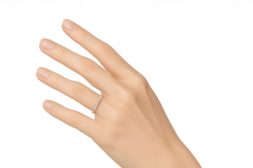 Close-up of elegant female hand with a diamond ring, isolated on transparent background