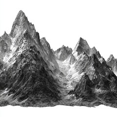  Majestic Peaks: A breathtaking view of a towering mountain range, rendered in a striking monochrome palette, showcasing the stark beauty of nature's grandeur, the rugged texture.