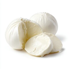 Creamy White Burrata Delight: A close-up showcases creamy white burrata cheese, boasting its fresh, smooth texture, and inviting appearance, a culinary masterpiece.