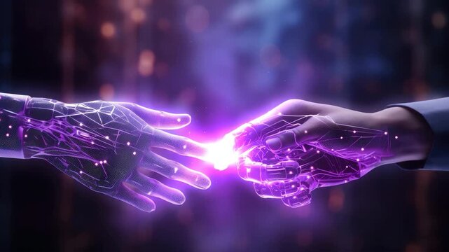 AI and human connection with glowing touch 