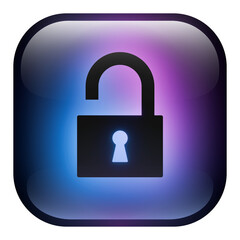 Glass Square Unlock Button icon with Blue and Purple Neon Light