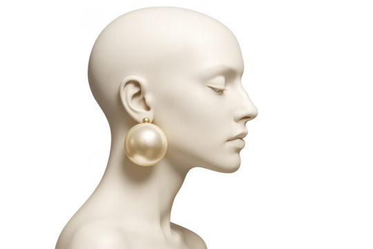 Elegant Pearl Earring on Mannequin Head, Isolated on No Background - Powered by Adobe
