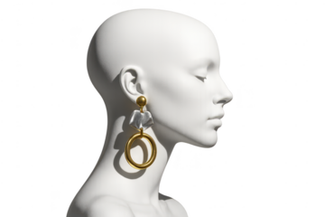 Fashionable statement earring on mannequin head with transparent background