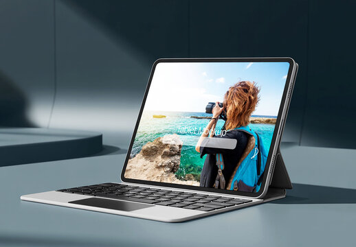 Realistic Tablet Mockup with Keyboard Case