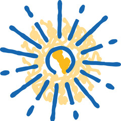 Earth globe shining brightly with doodle sun rays