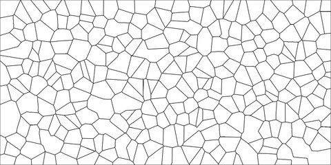 Black and white geometric cell pattern with irregular polygonal shapes creating a detailed and intricate organic network on a clean white background for graphic design
