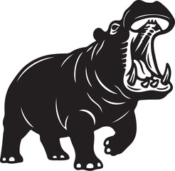 Black Silhouette of a Hippopotamus with its Mouth Wide Open Showing Teeth and Gums animal wildlife also transparent background