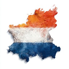 Netherlands Map Painted: A vibrant and abstract representation of Netherlands, showcasing the national flag's colors in a unique artistic style, perfect for illustrating culture and travel themes.