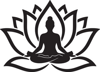 Silhouette of a person meditating in a lotus position within a stylized lotus flower yoga meditation also transparent background