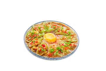 Steamed Luffa Gourd with Egg - Traditional Chinese Vegetable Dish in Ceramic Bowl