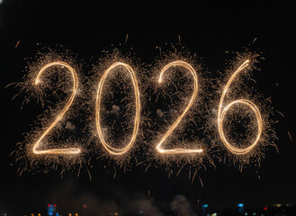 &ldquo;2026&rdquo; Fireworks Sparkler (Black Background)