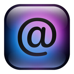 Glass Square At-Sign Button icon with Blue and Purple Neon Light