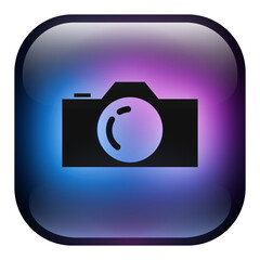 Glass Square Camera Button icon with Blue and Purple Neon Light