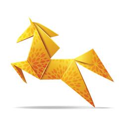 Golden Origami Horse with Festive Asian Patterns