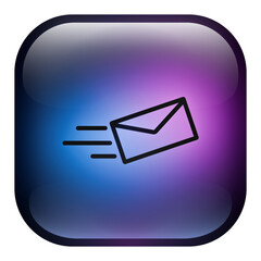 Glass Square Send Mail Button icon with Blue and Purple Neon Light