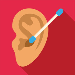 Ear and cotton swab in flat design for personal hygiene