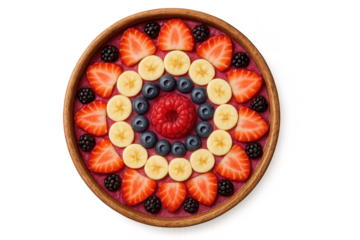 Vibrant berry smoothie bowl with fresh fruit mandala on a transparent background