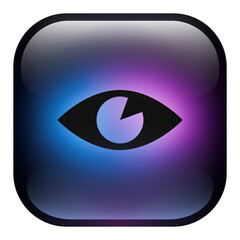 Glass Square Eye Button icon with Blue and Purple Neon Light