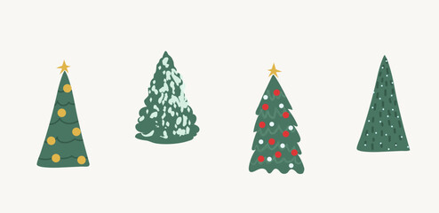 Christmas Tree Illustrations. Decorated Christmas Tree Vector Graphic.