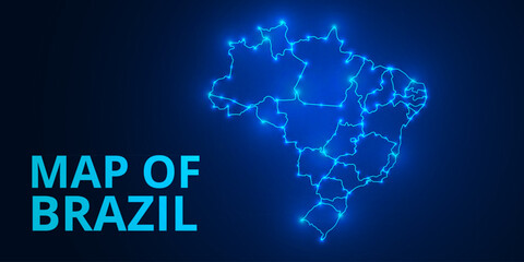 Low Poly Digital Map of Brazil with Neon Glowing Connections © MdAnontoIslam