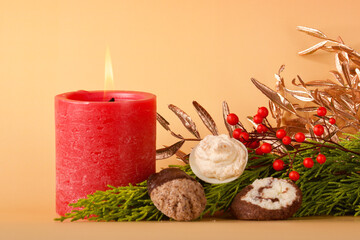 candle and christmas decoration