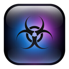 Glass Square Virus Button icon with Blue and Purple Neon Light