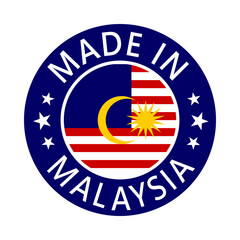 Malaysia Made in Stamp in circle with flag Vector template on white background