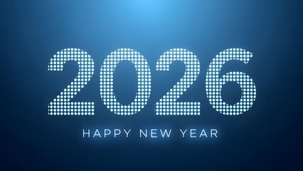 Digital new year 2026 celebration with glowing pixelated text