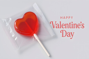 Valentine&rsquo;s Day Card with Heart Lollipop on Light Background