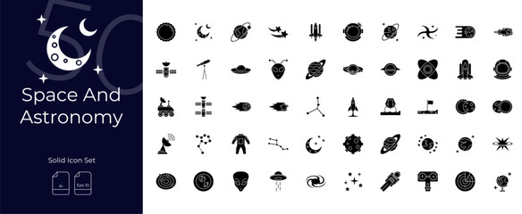 Space And Astronomy Solid Editable Icons set