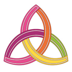 Triquetra knot with colorful intersecting loops, isolated on white Vector