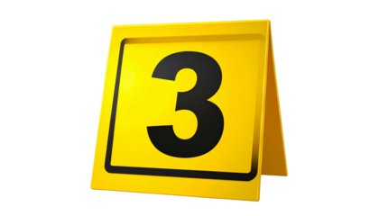 3D Yellow Crime Evidence Marker Number 3 – Transparent Background.
