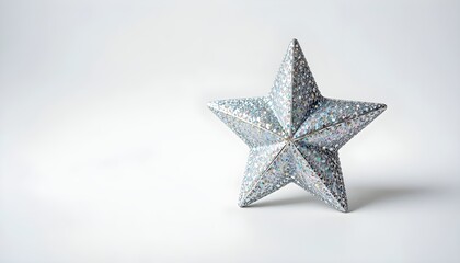 Obraz premium Twinkling Celestial Charm: Stunning Silver Glitter Star Ornament, A Captivating Symbol of Holiday Magic, Celebration, and Festive Home Decoration for Seasonal Design and Stock.