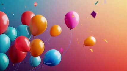 Bright balloons surrounded by confetti create a festive atmosphere of joy and celebration — an excellent backdrop for invitations and advertisements for festive events.
