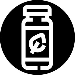 Herbal medicine bottle icon with green leaf symbol