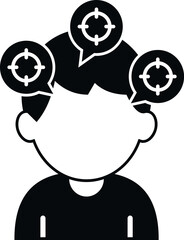 Person's head icon showing multiple target symbols in speech bubbles