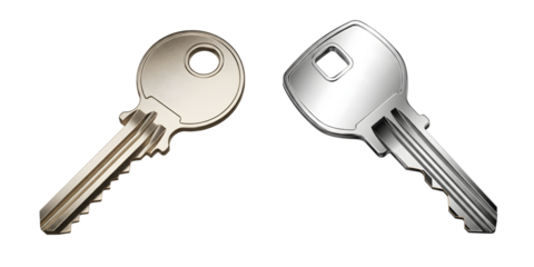 Bunch of metal keys on white background