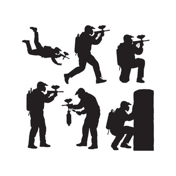 Paintball Player Silhouettes Collection,Paintball Players Silhouettes,Vector Paintball Player Silhouettes,Action Paintball Silhouettes,paintball player vector