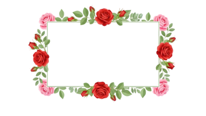 Floral rose frame border isolated on transparent background