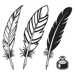 Obraz premium Set of Bird Feather. Feathers vector set in a flat style. Pen icon. Black quill feather silhouette. Plumelet collection isolated on white background