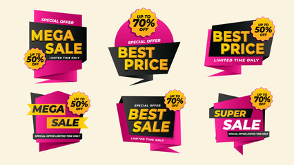 Premium sale tag vector design set for retail promotions, ecommerce discounts, website banners, and special offer announcements.