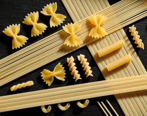 Top view of dried pasta laid out.