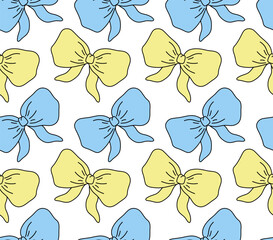 Yellow and blue bow. Seamless pattern.