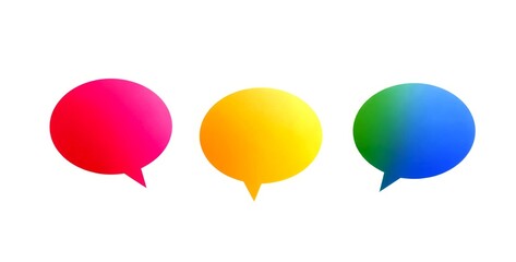 Vibrant speech bubbles in three cheerful colors. Pink, yellow, and blue create a lively composition. Ideal for communication or social media themes. Used in graphic design and marketing. AI
